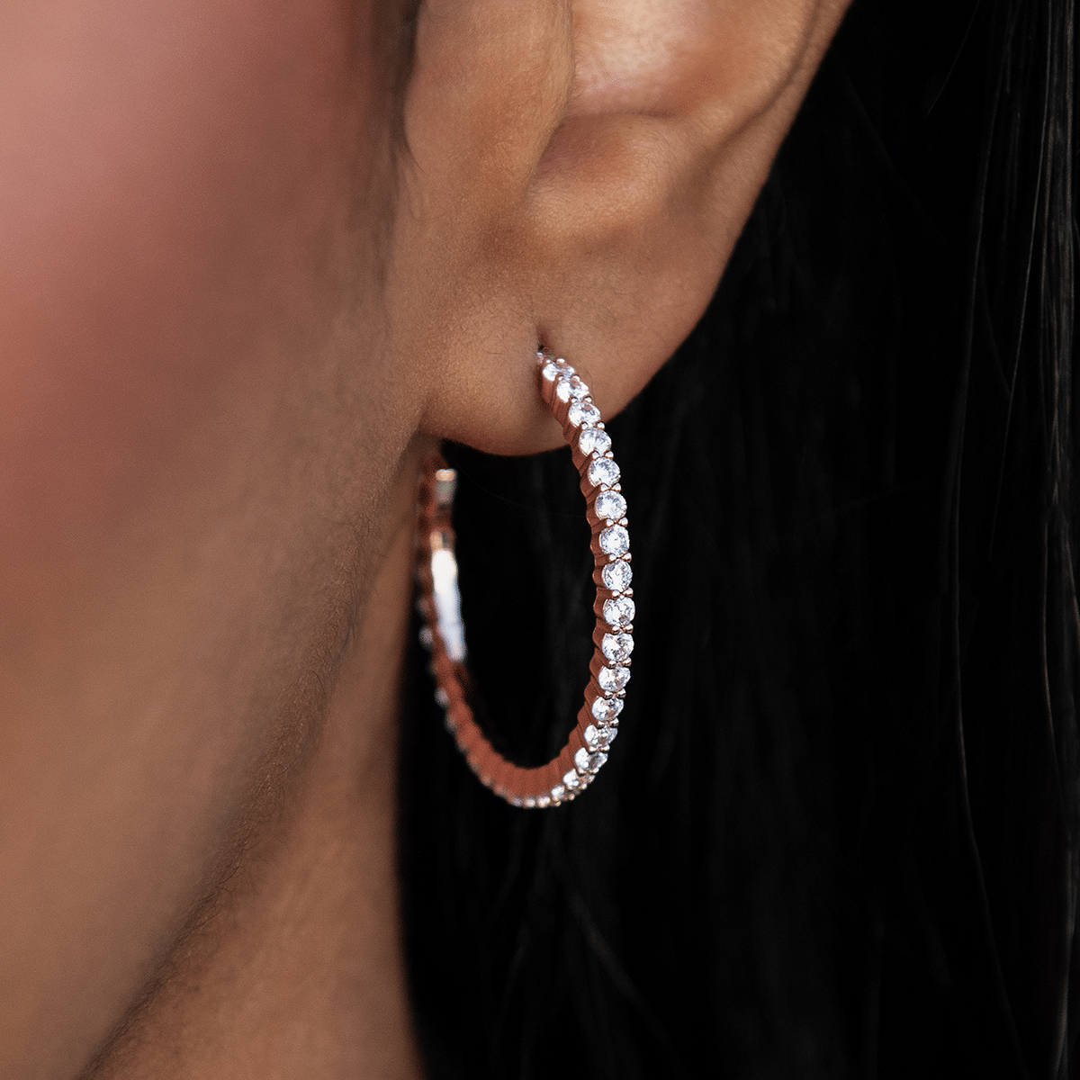 GLD Women Eternity Hoop Earrings in Rose Gold - 2 mm
