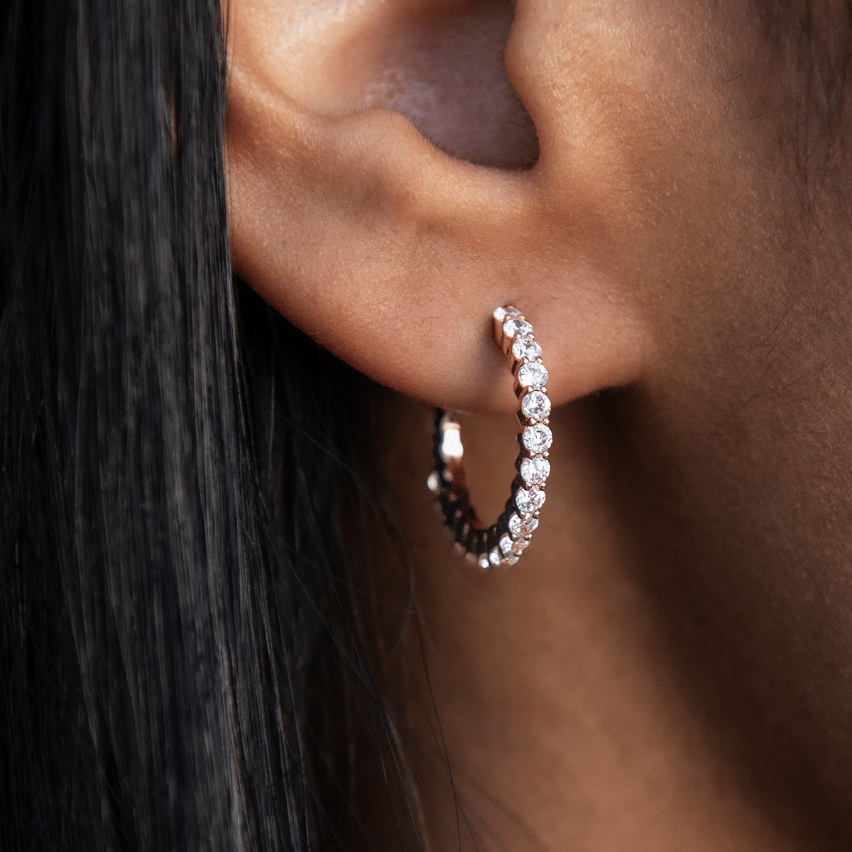 GLD Women Eternity Hoop Earrings in Rose Gold - 2 mm