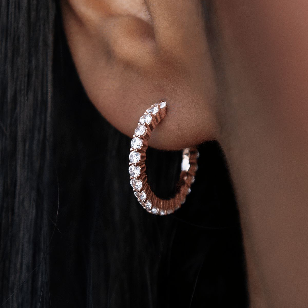 GLD Women Eternity Hoop Earrings in Rose Gold - 2 mm