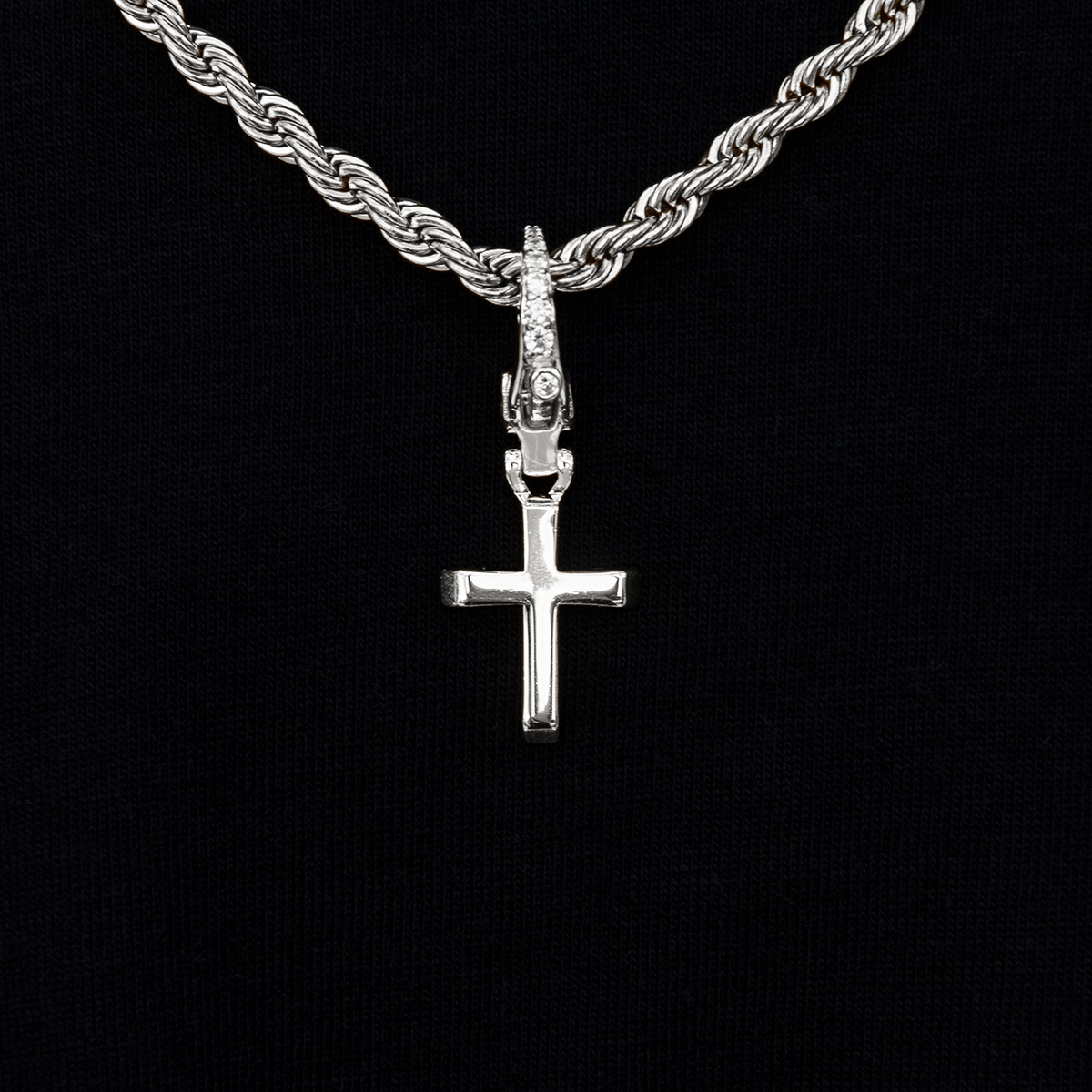 GLD Men Simple Cross Clip On Pendant in White Gold