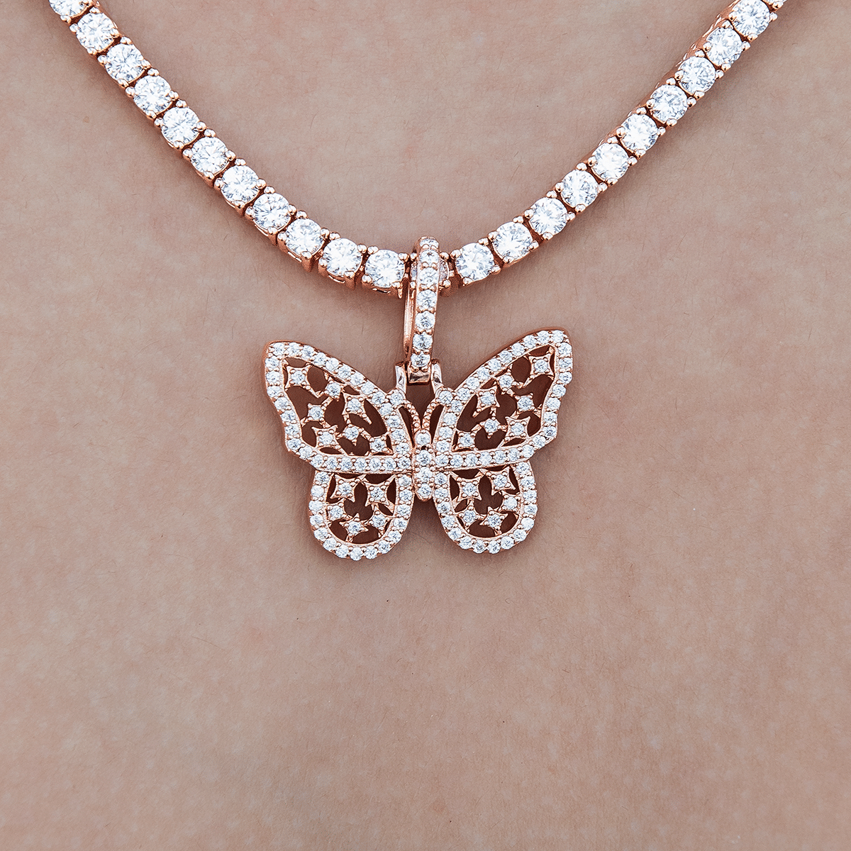 GLD Women Women's Moissanite Small Butterfly Pendant in Rose Gold Vermeil