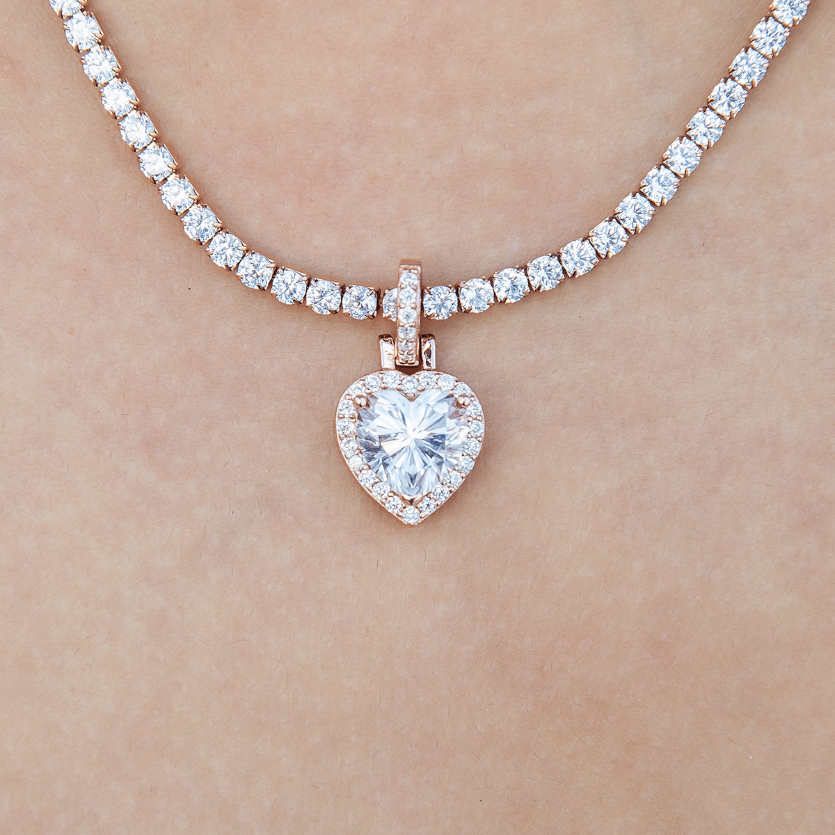 GLD Women Women's Moissanite Micro Iced Heart Pendant in Rose Gold Vermeil