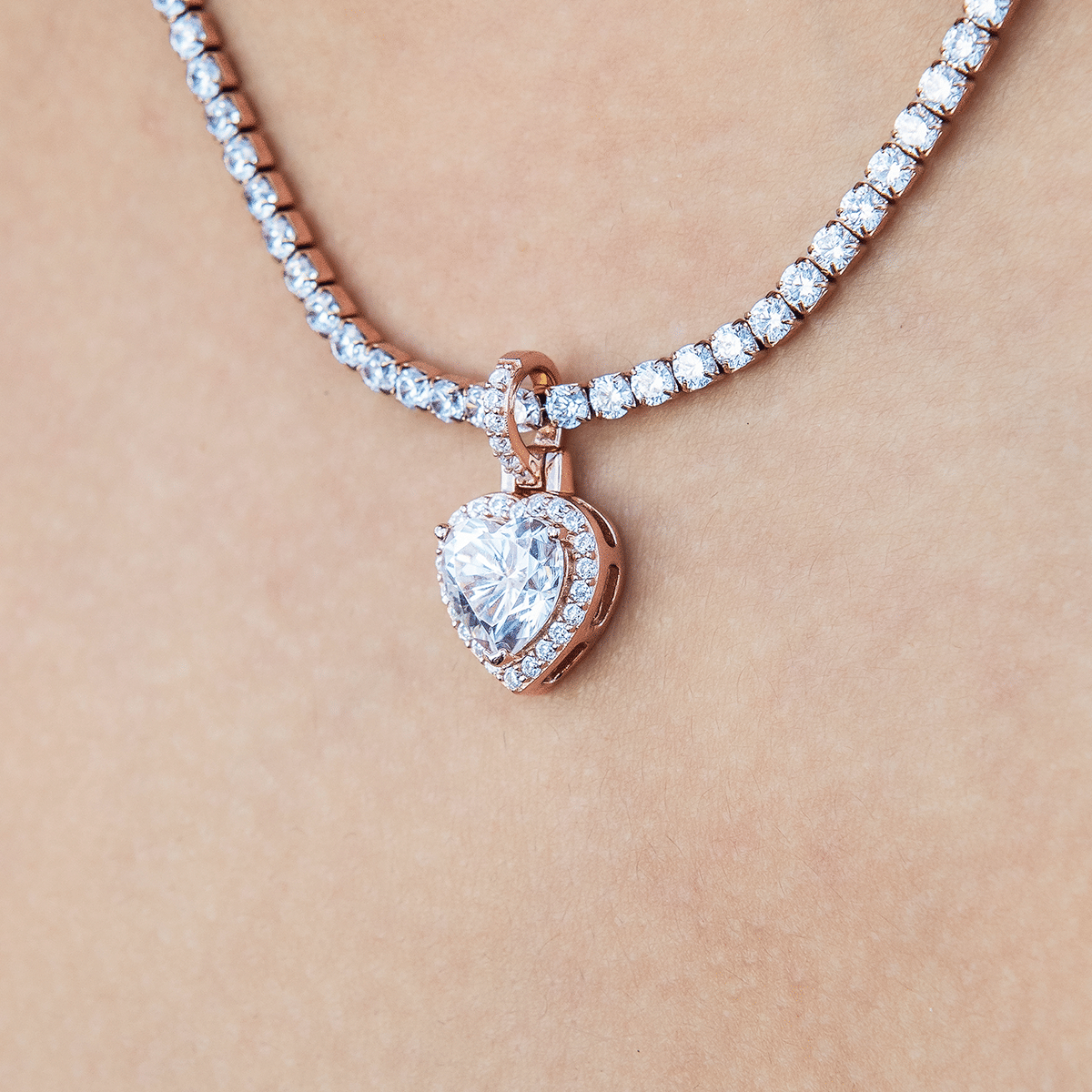 GLD Women Women's Moissanite Micro Iced Heart Pendant in Rose Gold Vermeil