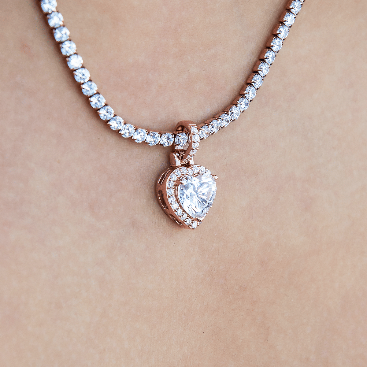 GLD Women Women's Moissanite Micro Iced Heart Pendant in Rose Gold Vermeil