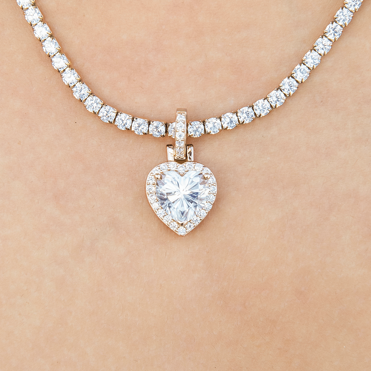 GLD Women Women's Moissanite Micro Iced Heart Pendant in Yellow Gold Vermeil
