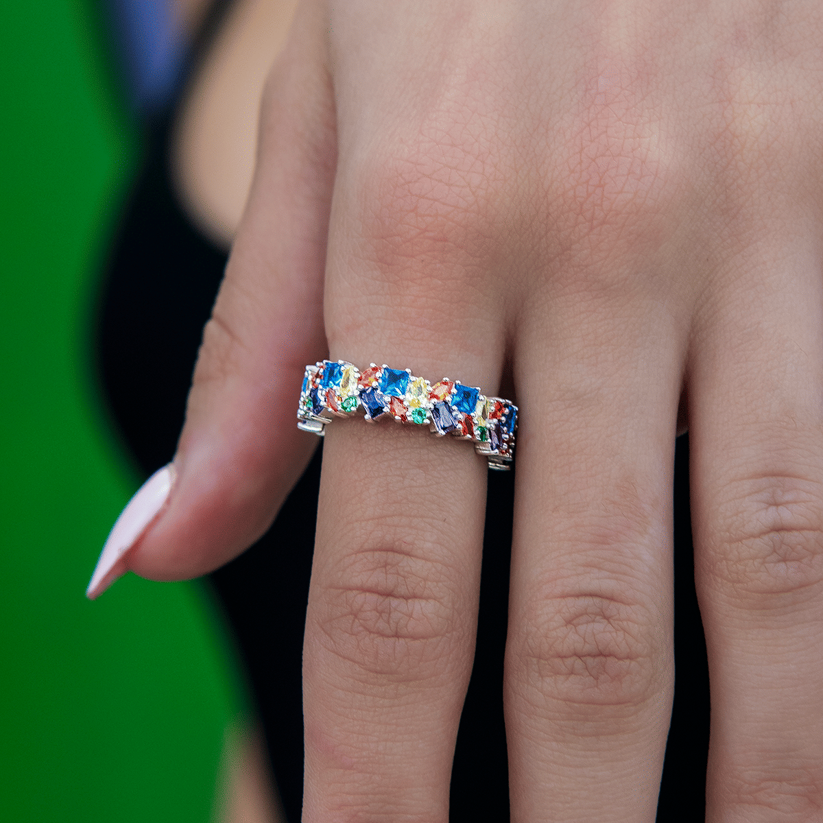 GLD Women Multicolor Gemstone Ring - White Gold Vermeil
