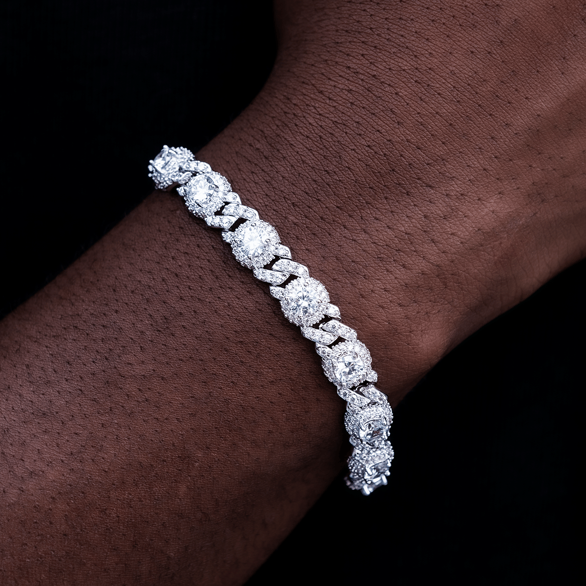 GLD Men Iced Diamond Station Cuban Bracelet