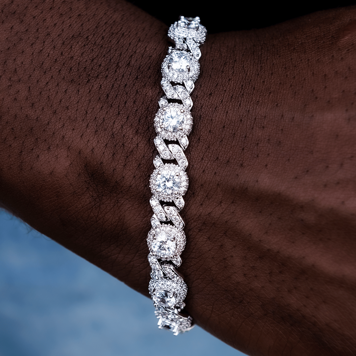 GLD Men Iced Diamond Station Cuban Bracelet