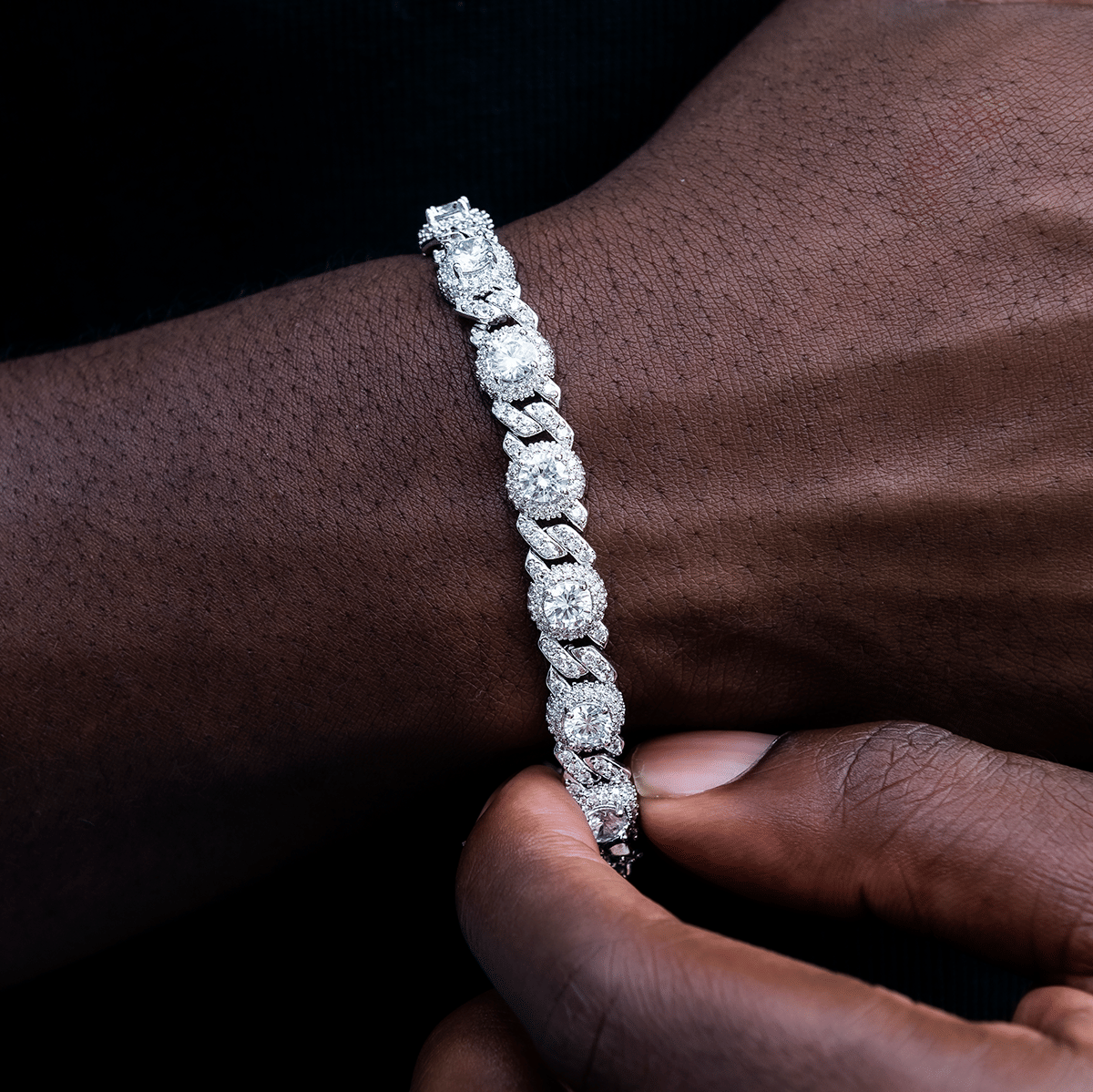 GLD Men Iced Diamond Station Cuban Bracelet