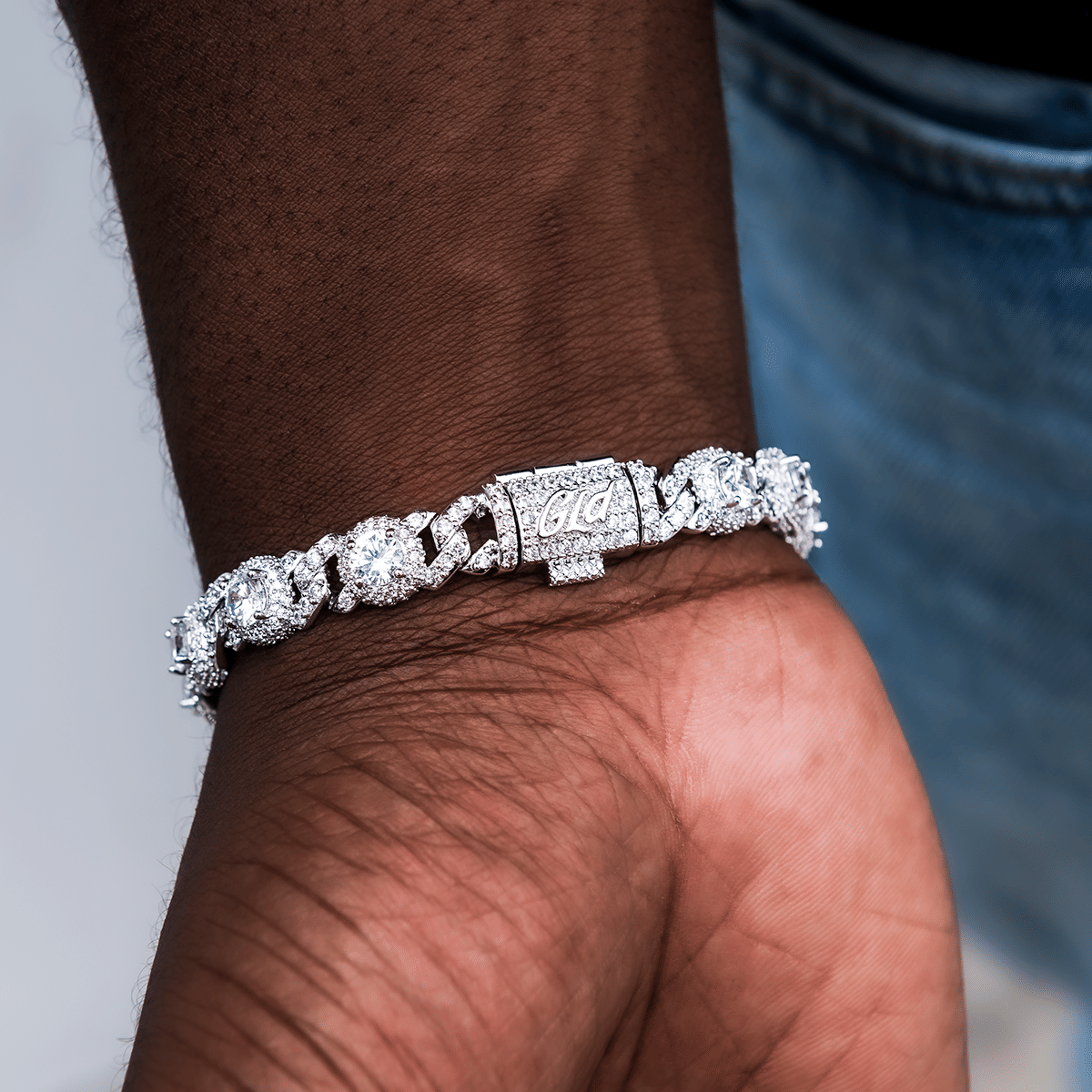 GLD Men Iced Diamond Station Cuban Bracelet