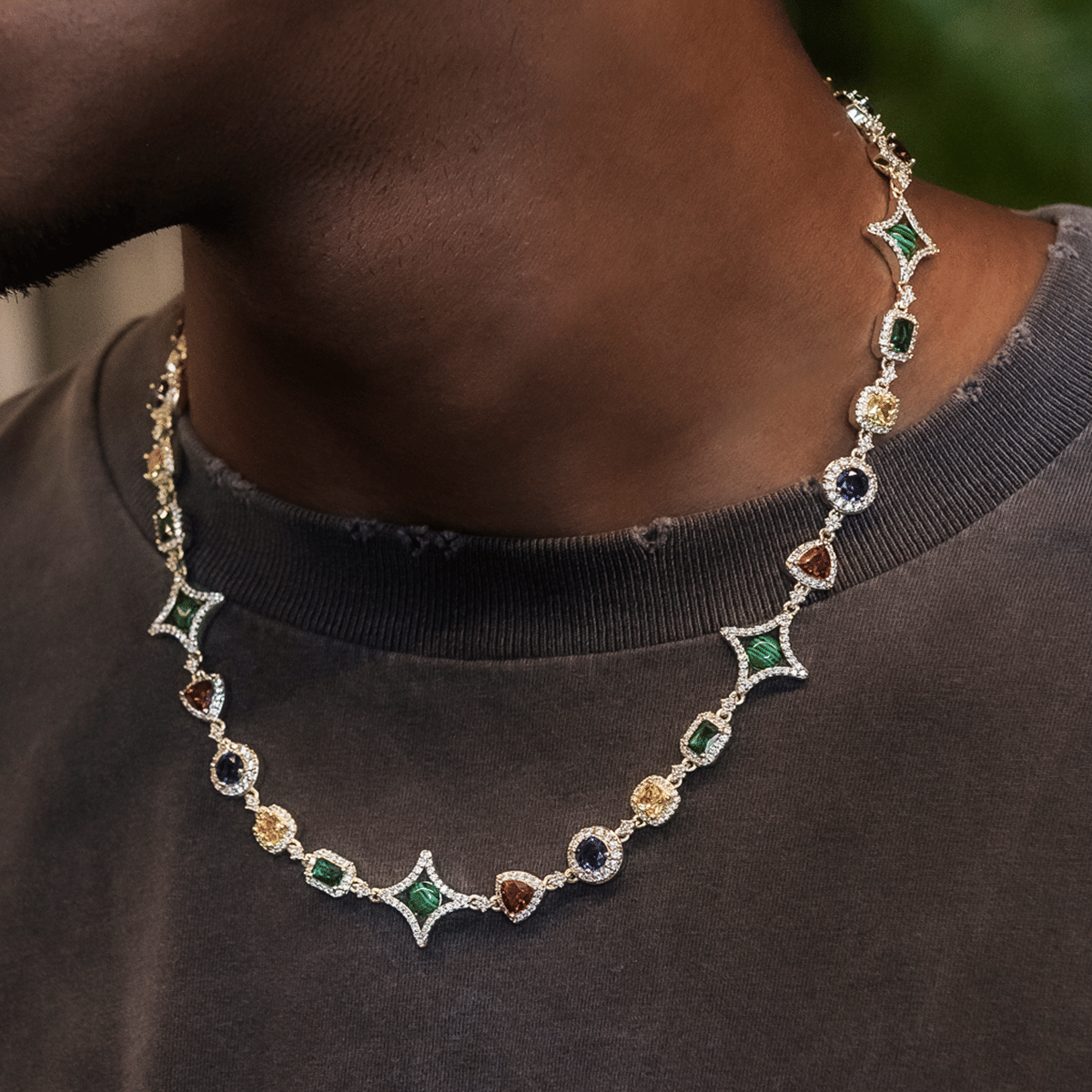 GLD Men Colored Gemstone Chain