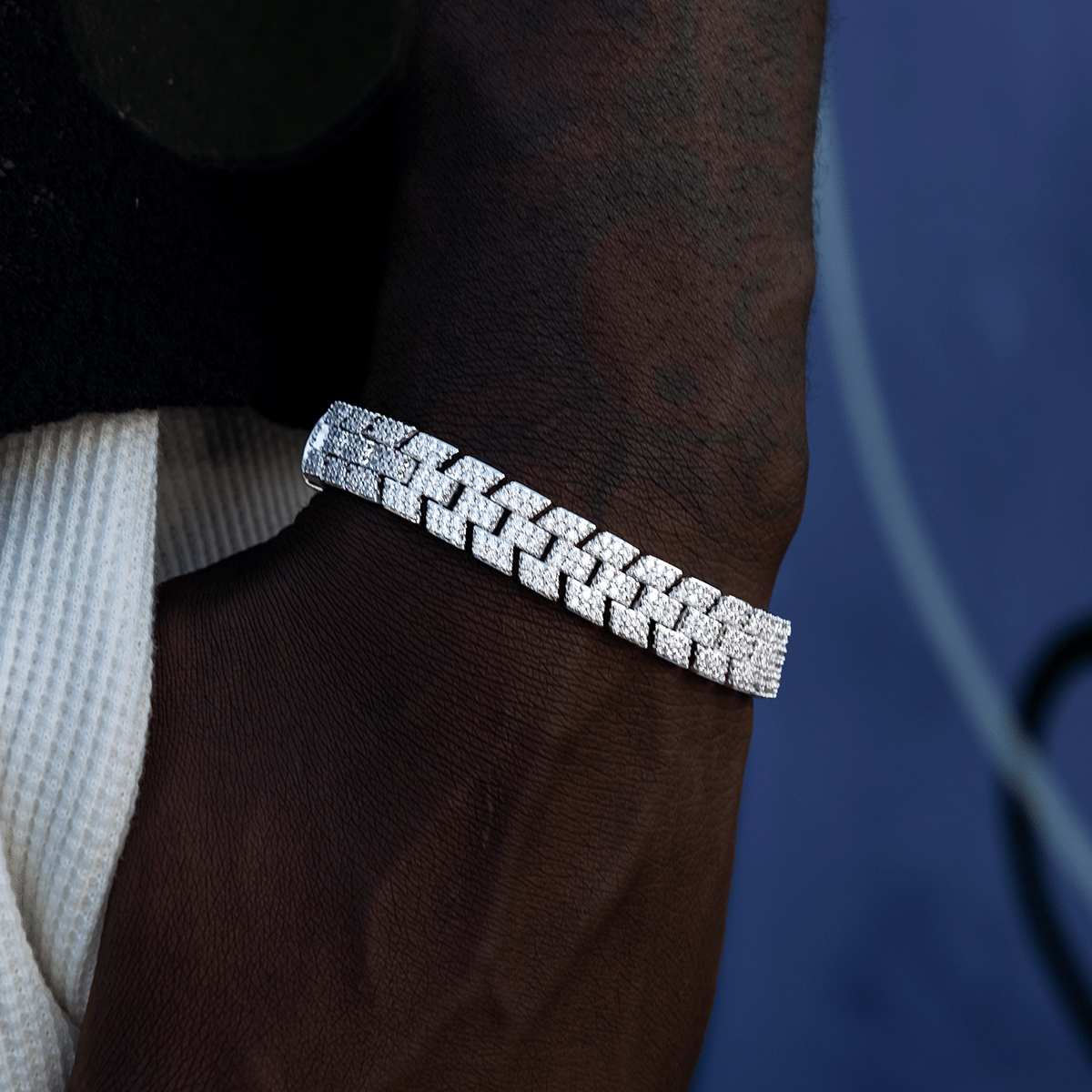 GLD Men Diamond Spine Bracelet in White Gold
