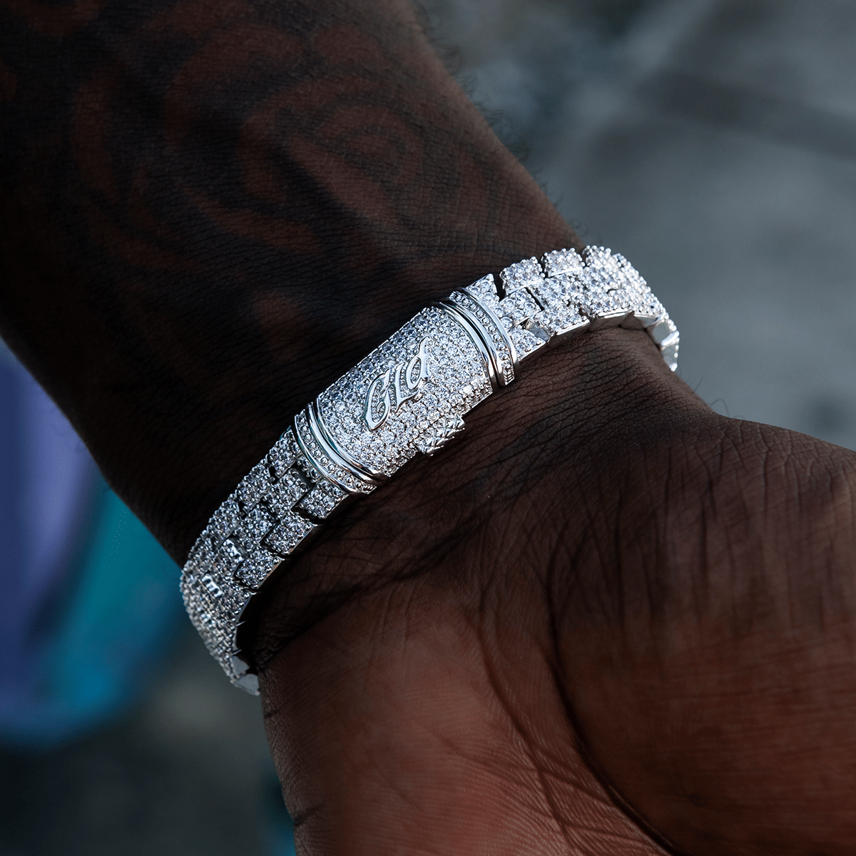GLD Men Diamond Spine Bracelet in White Gold