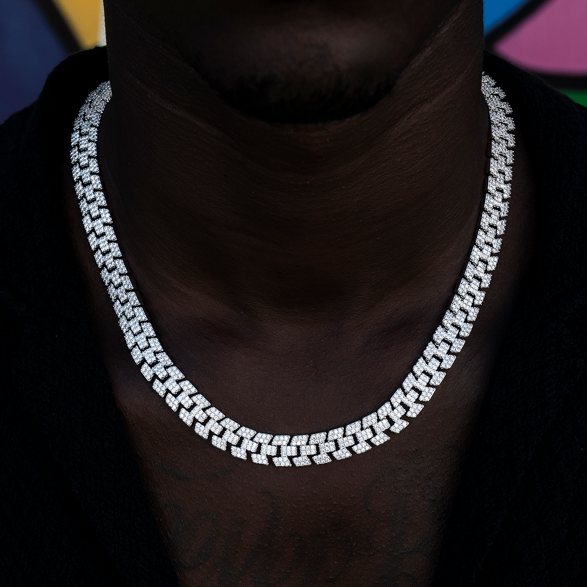 GLD Men Diamond Spine Chain in White Gold