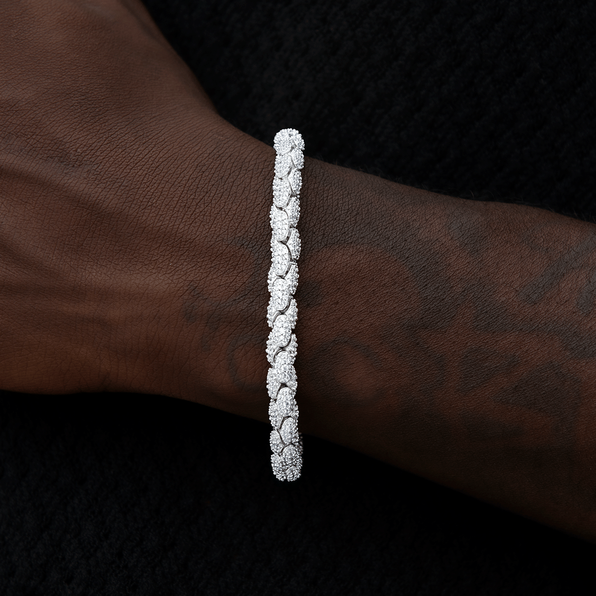 GLD Men Diamond Pave Snake Link Bracelet in White Gold - 6 mm