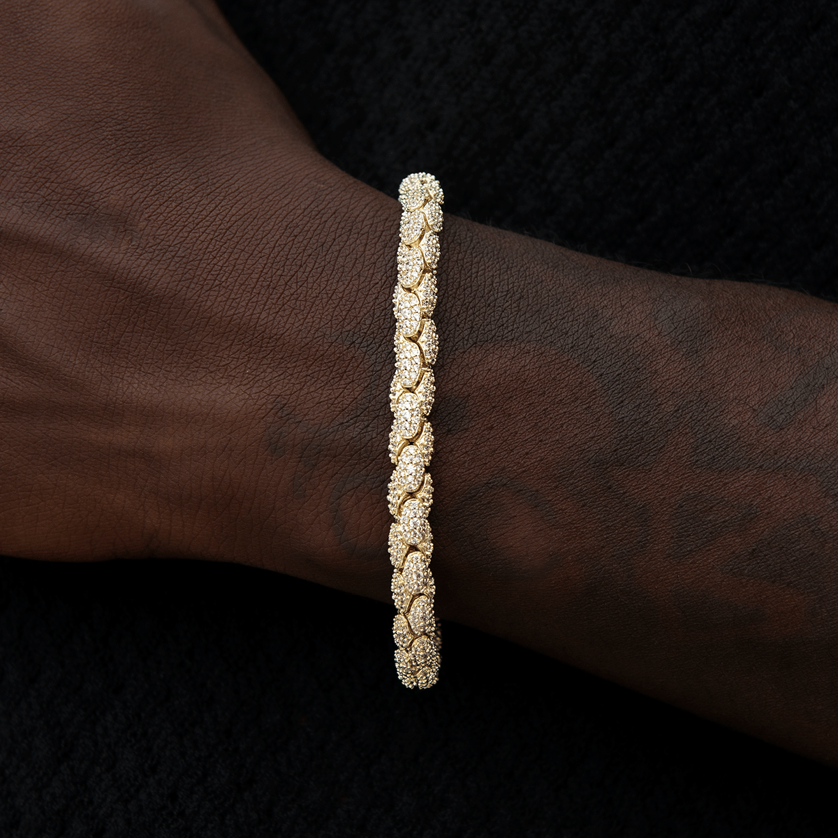 GLD Men Diamond Pave Snake Link Bracelet in Yellow Gold - 6 mm