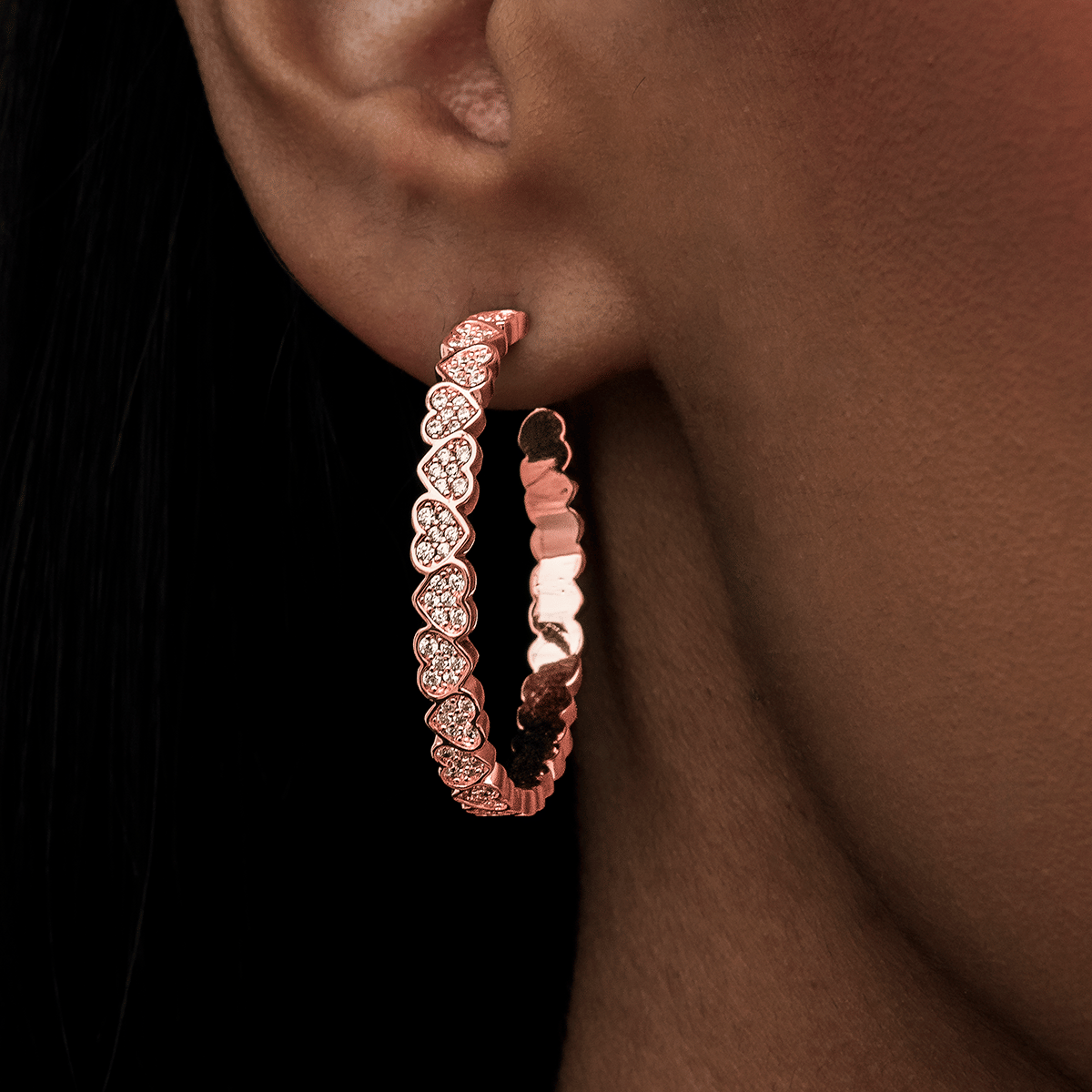 GLD Women Eternity Heart Hoop Earrings - Rose Gold