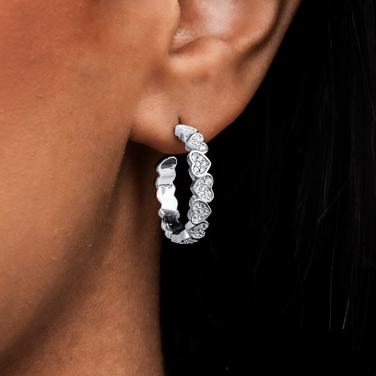 GLD Women Eternity Heart Hoop Earrings - White Gold