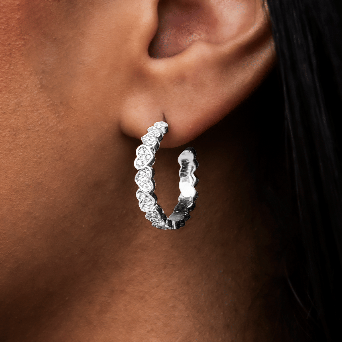 GLD Women Eternity Heart Hoop Earrings - White Gold