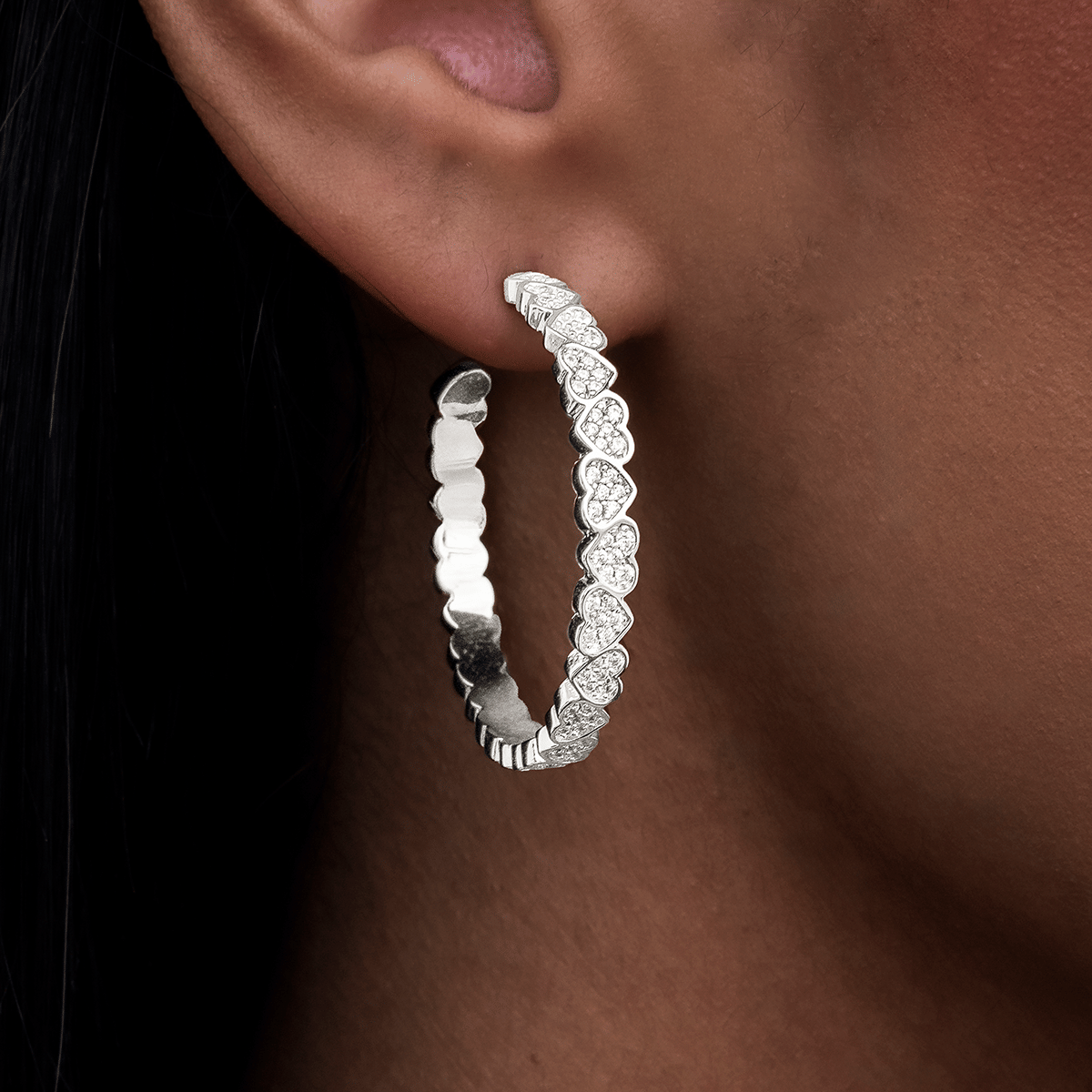 GLD Women Eternity Heart Hoop Earrings - White Gold