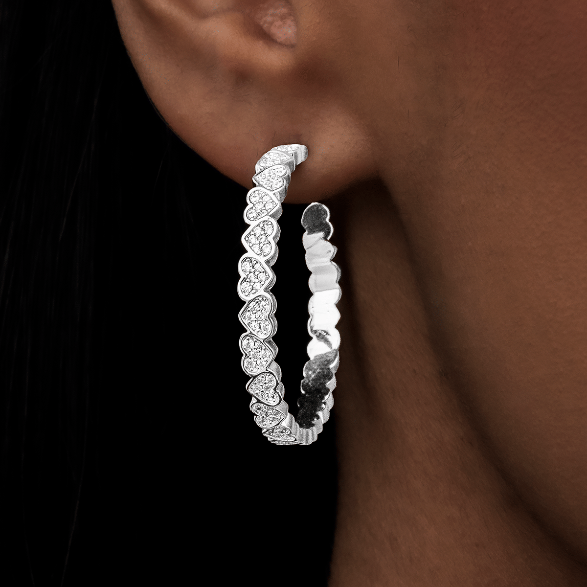 GLD Women Eternity Heart Hoop Earrings - White Gold
