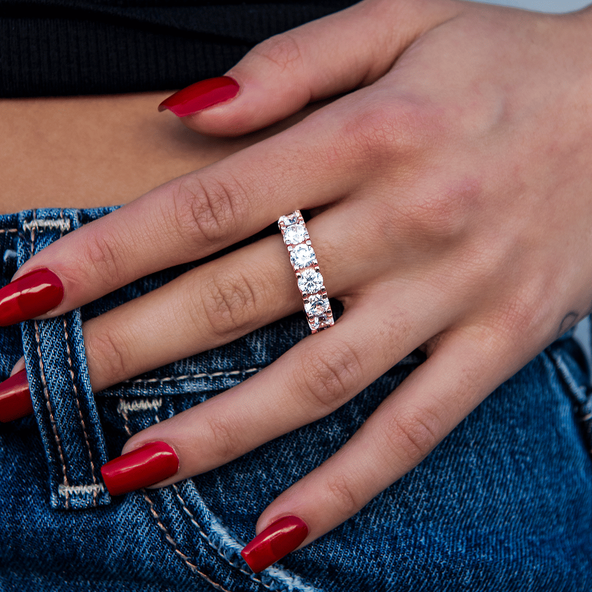 GLD Women 5 mm Eternity Band Ring in Rose Gold Vermeil
