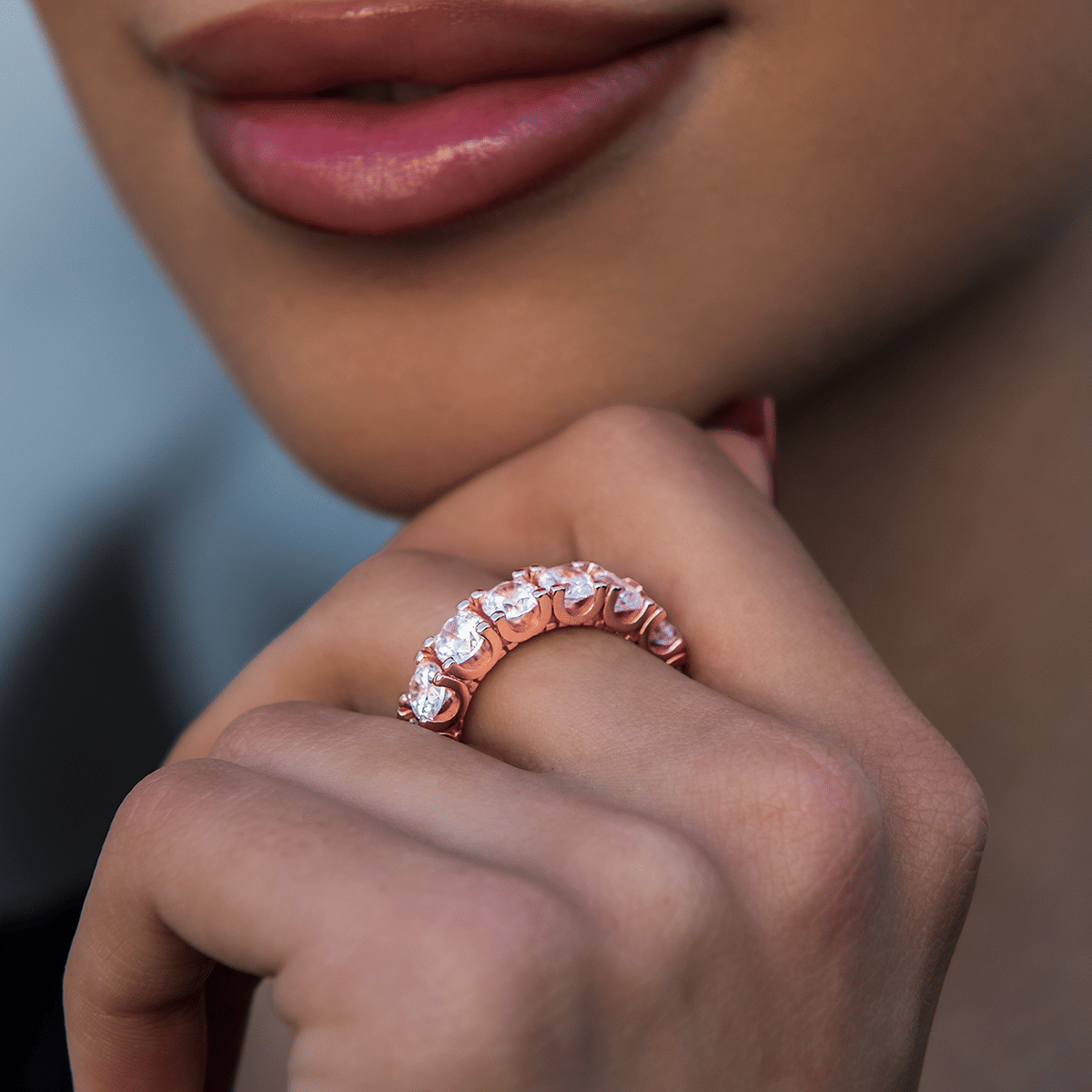 GLD Women 5 mm Eternity Band Ring in Rose Gold Vermeil