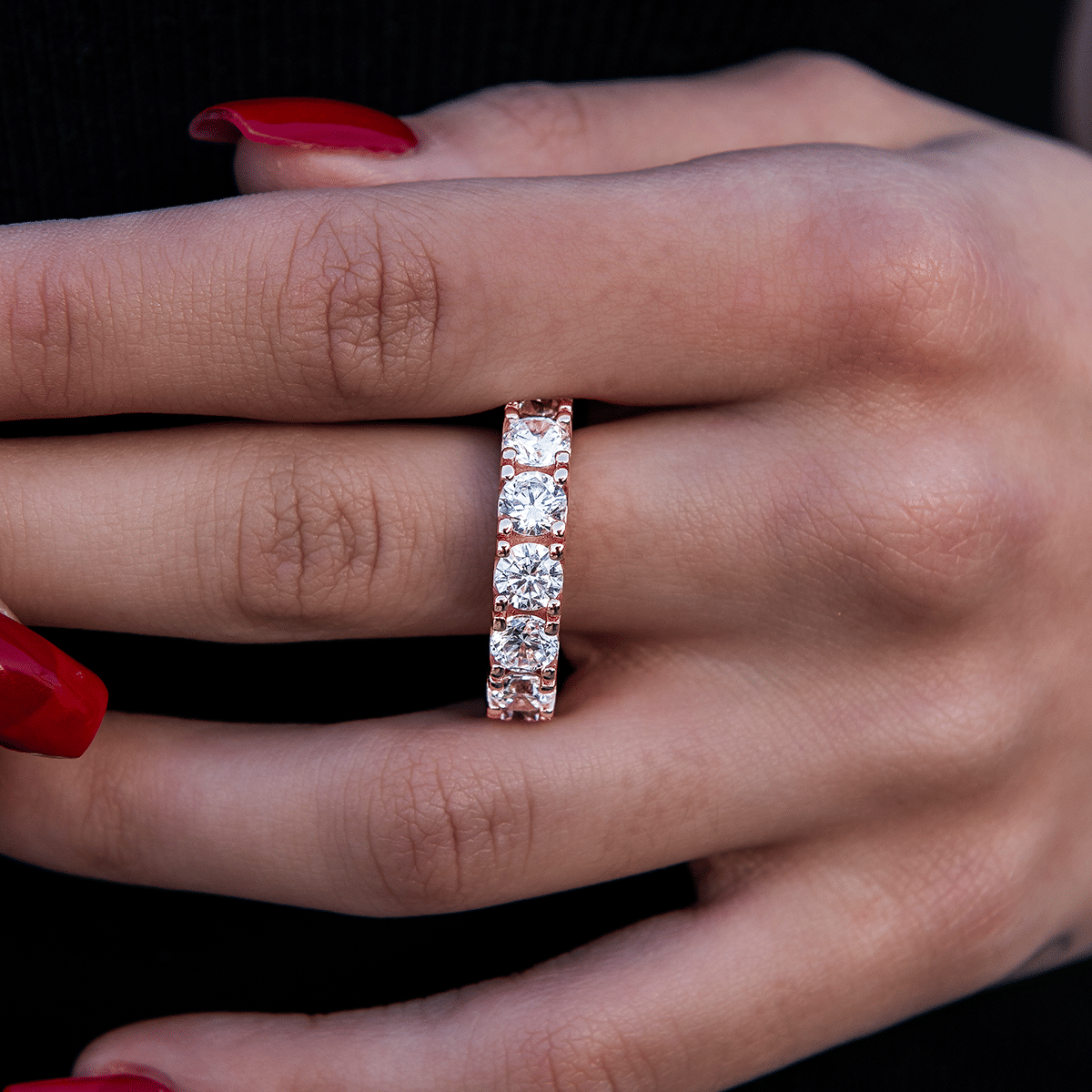 GLD Women 5 mm Eternity Band Ring in Rose Gold Vermeil