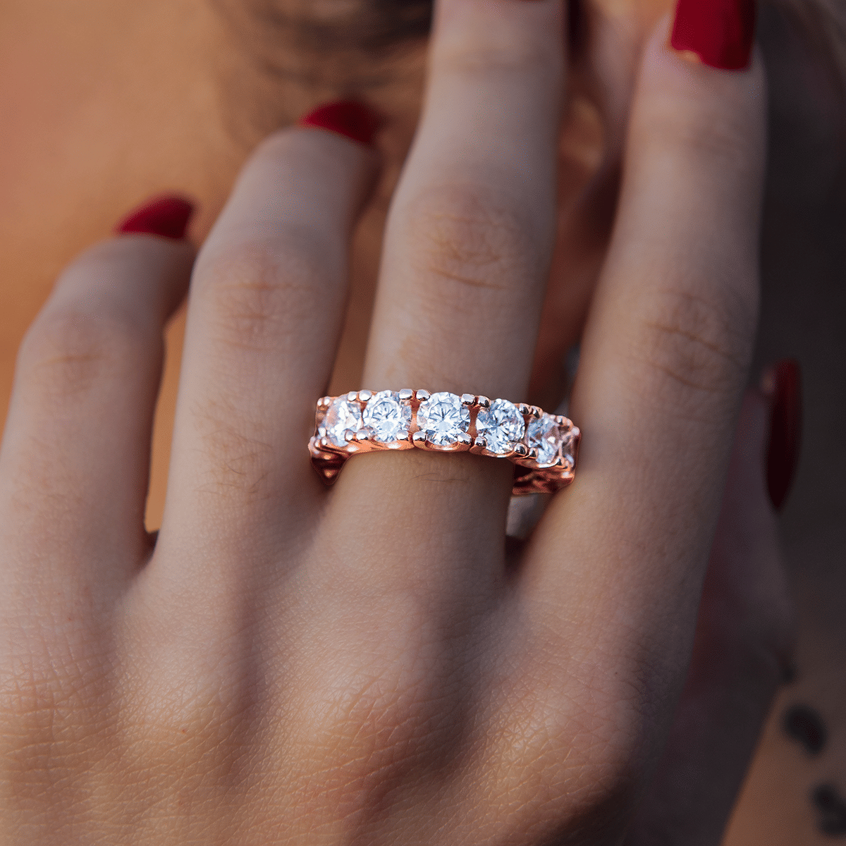 GLD Women 5 mm Eternity Band Ring in Rose Gold Vermeil