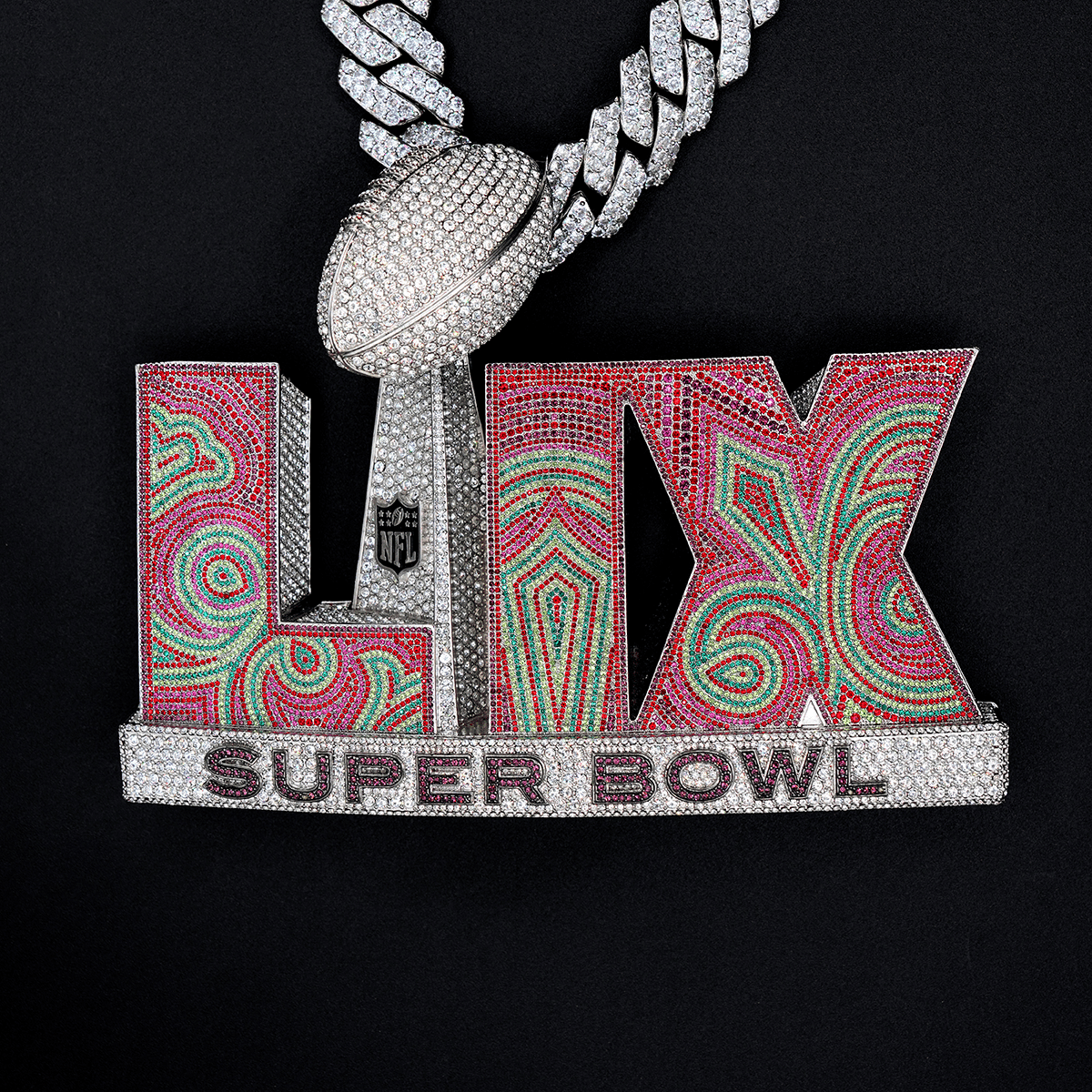 GLD Men Large Super Bowl LIX Official NFL Logo Pendant in White Gold