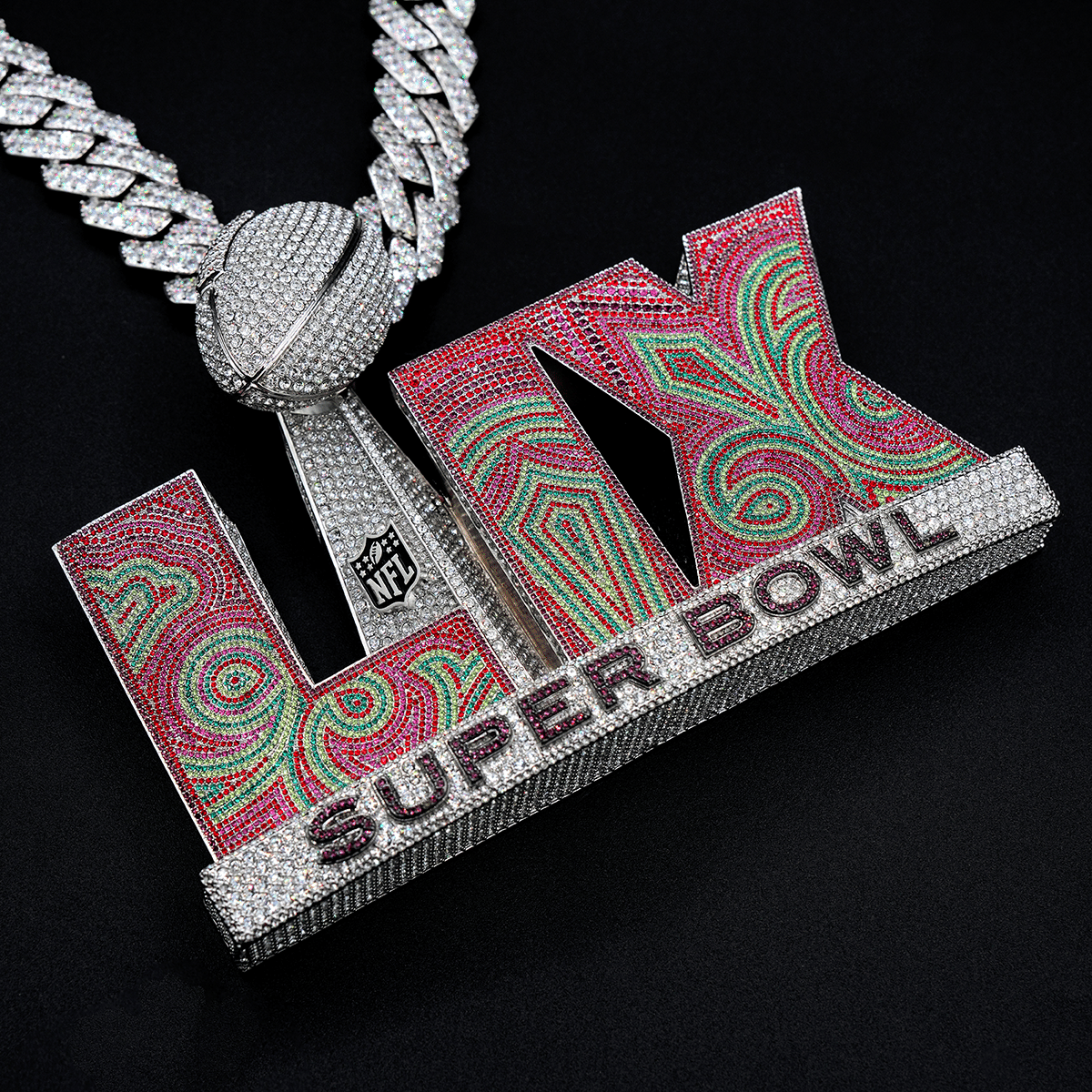 GLD Men Large Super Bowl LIX Official NFL Logo Pendant in White Gold