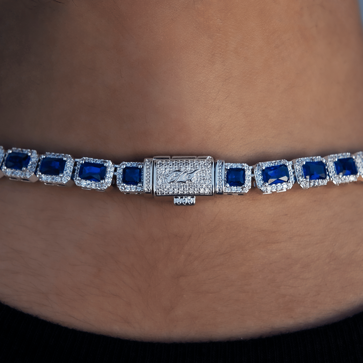 GLD Women Sapphire Cushion Cut Tennis Necklace in White Gold