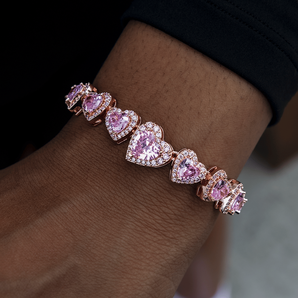 GLD Women Diamond Pave Heart Cluster Bracelet - Rose Gold