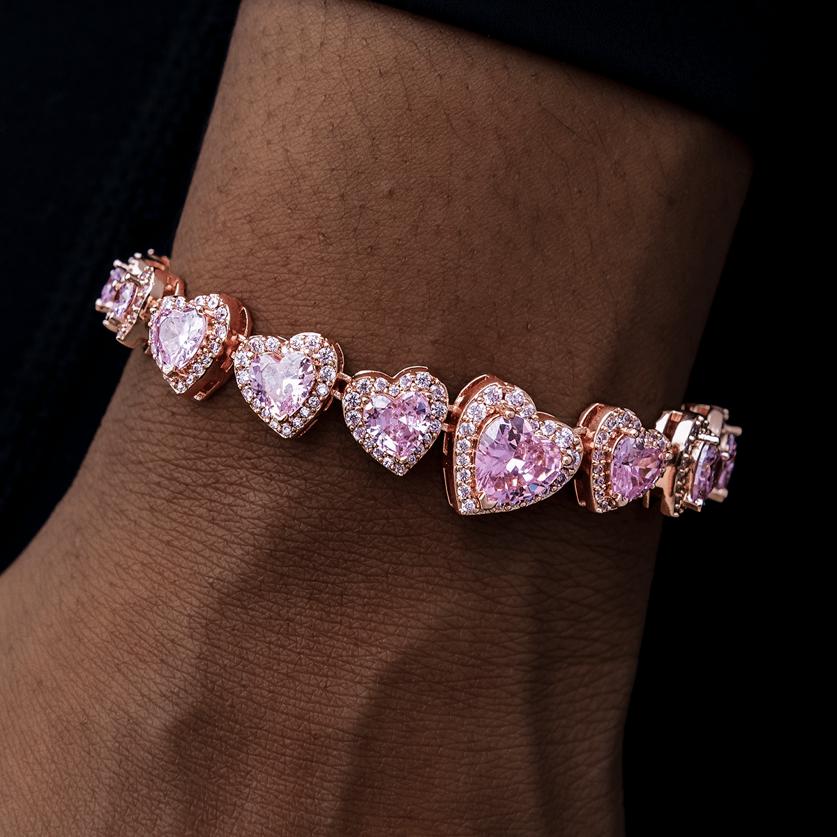GLD Women Diamond Pave Heart Cluster Bracelet - Rose Gold