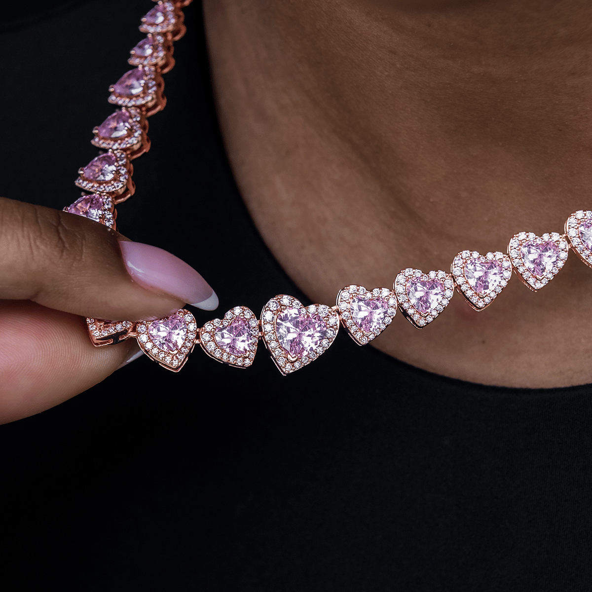GLD Women Diamond Heart Cluster Necklace in Rose Gold