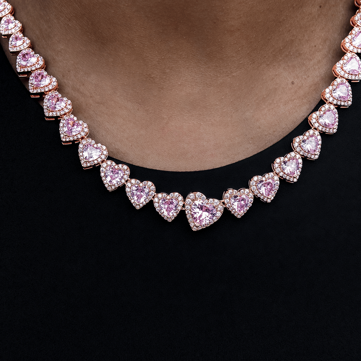 GLD Women Diamond Heart Cluster Necklace in Rose Gold
