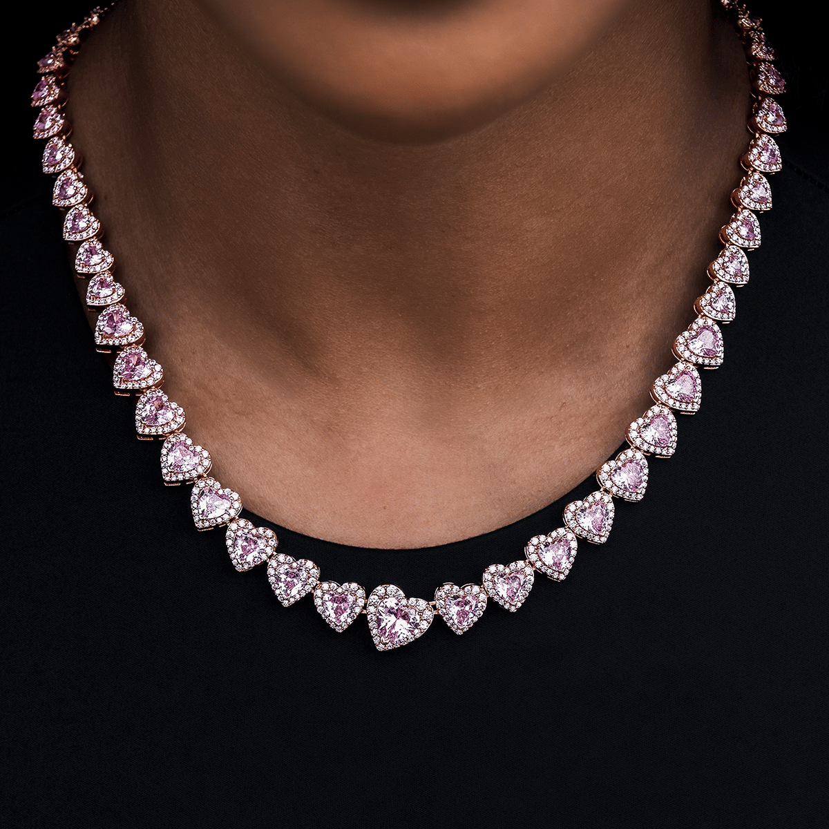 GLD Women Diamond Heart Cluster Necklace in Rose Gold