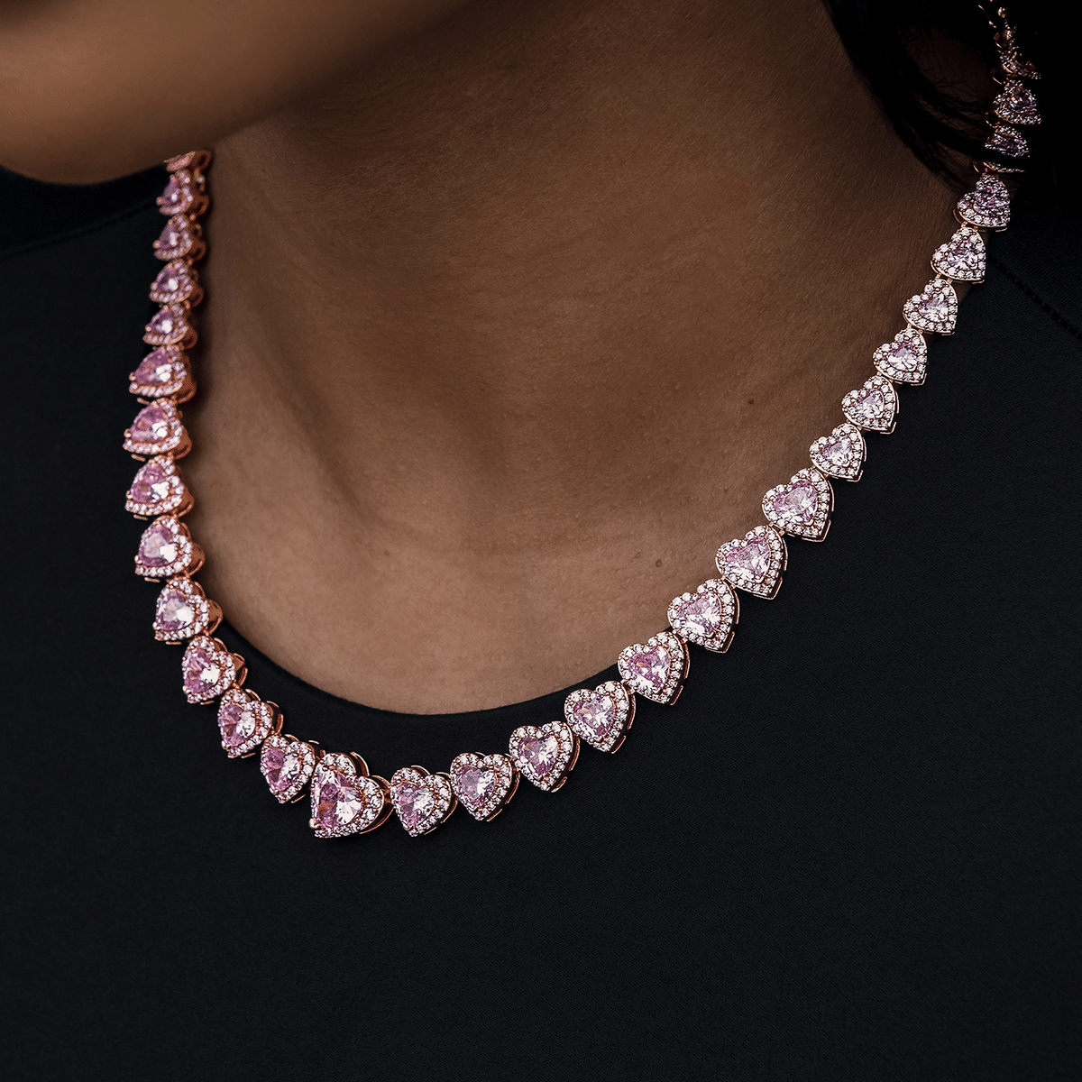 GLD Women Diamond Heart Cluster Necklace in Rose Gold