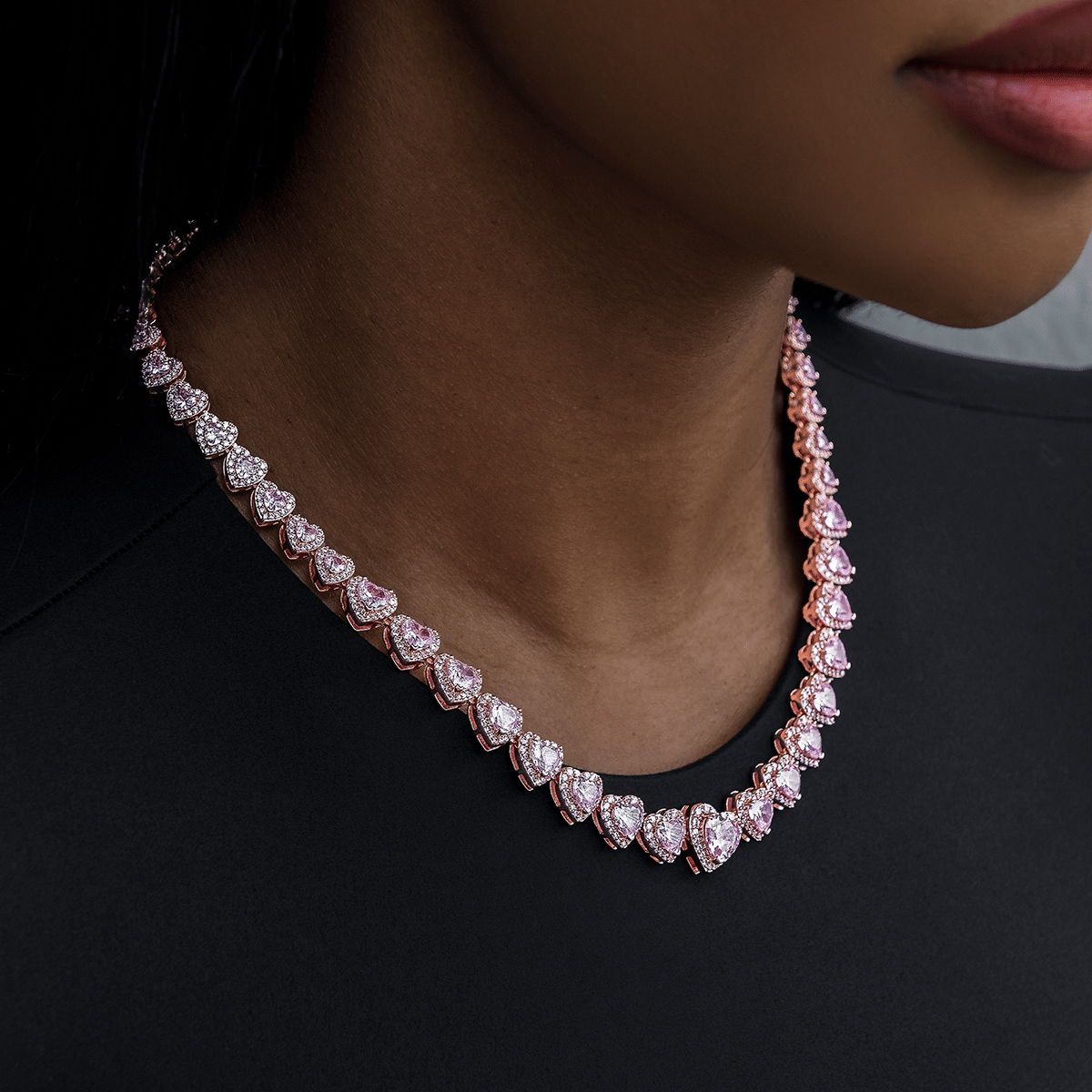 GLD Women Diamond Heart Cluster Necklace in Rose Gold