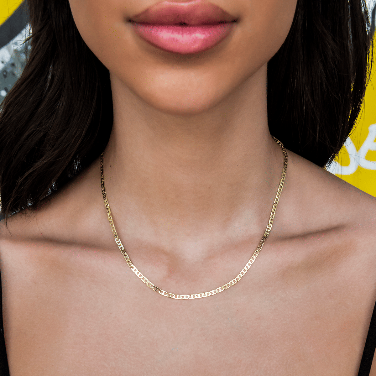 GLD Women Micro Flat Valentina Necklace in Yellow Gold - 2 mm