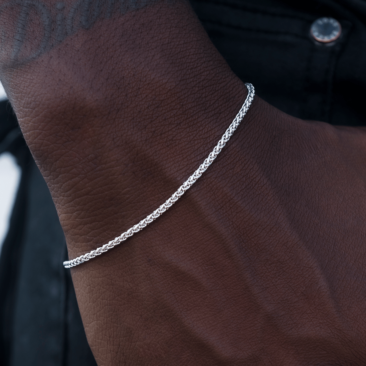 GLD Men Palm Chain Bracelet in White Gold - 2 mm