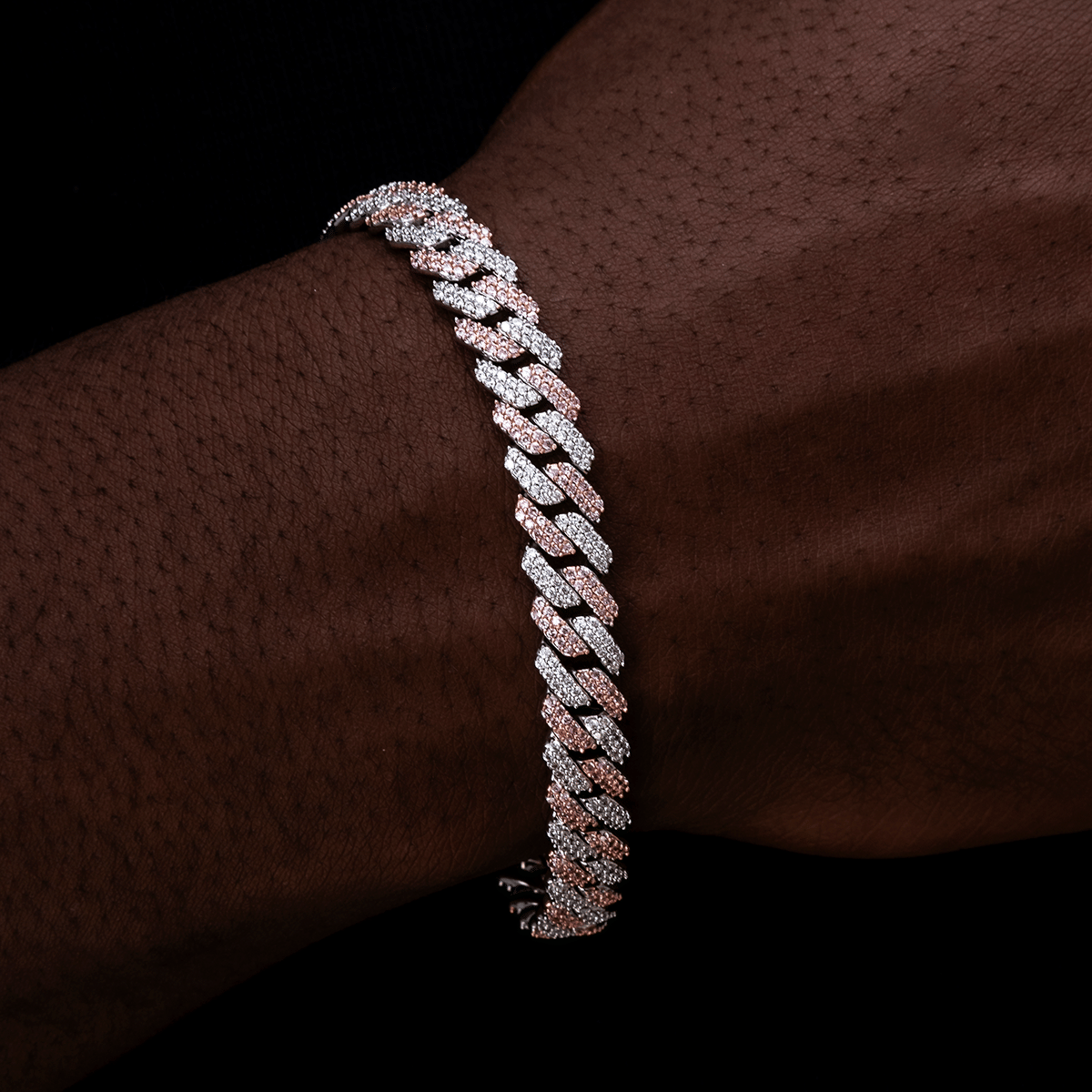 GLD Men Diamond Prong Cuban Bracelet in Rose/White Gold - 8.5 mm