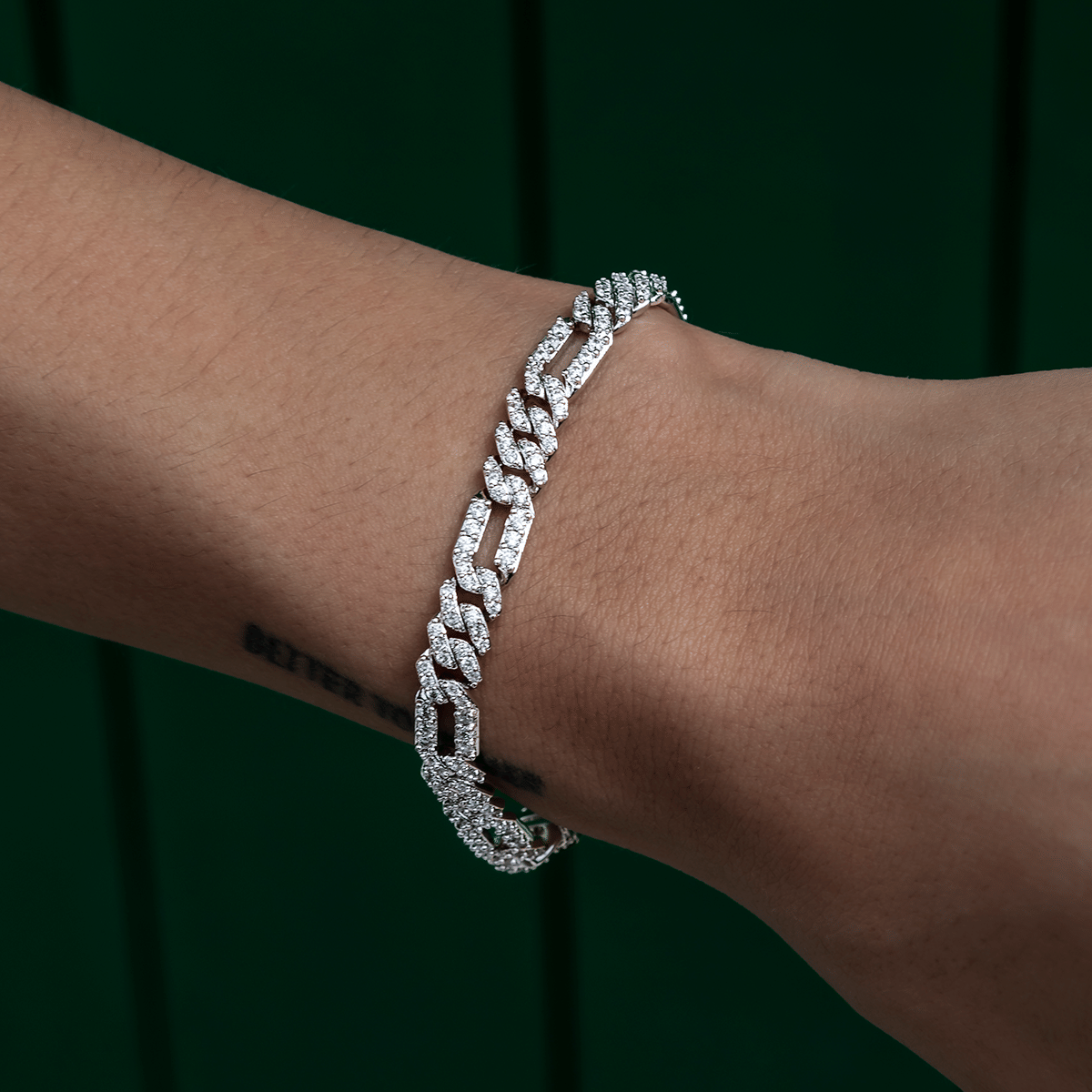 GLD Women Diamond Figaro Bracelet in White Gold - 6 mm