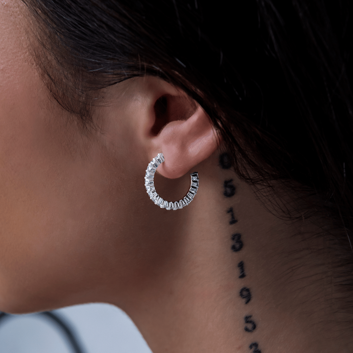GLD Women Eternity Huggie Earrings in White Gold
