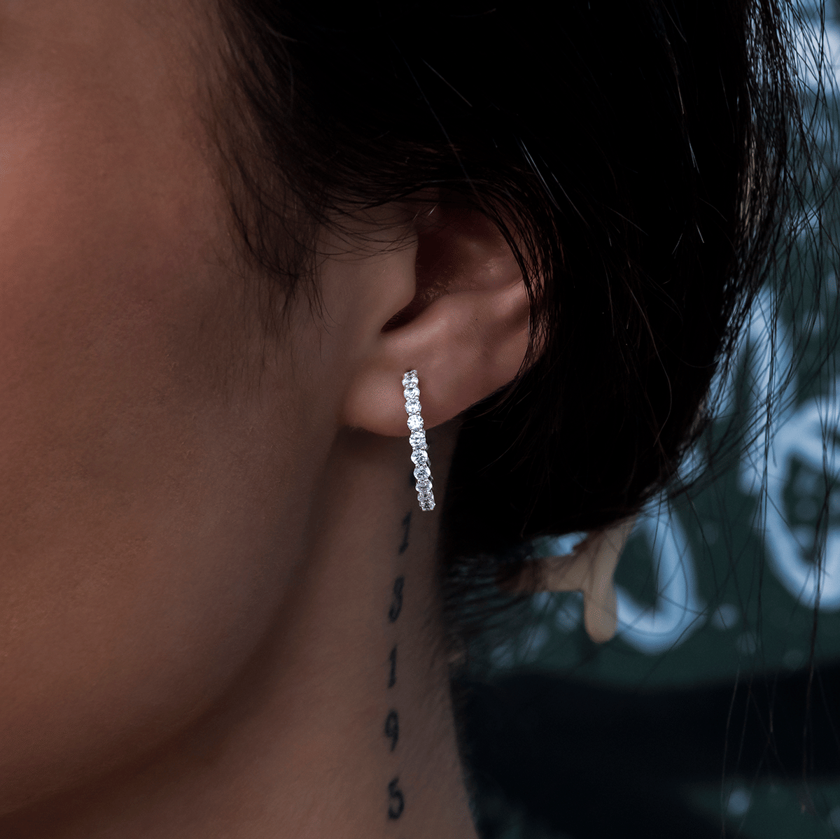 GLD Women Eternity Huggie Earrings in White Gold