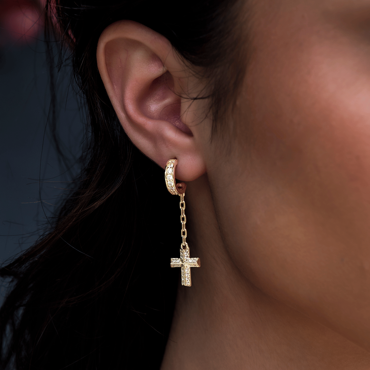 GLD Women Alternate Cross Drop Hoop + Iced Hoop Huggie Earring Set