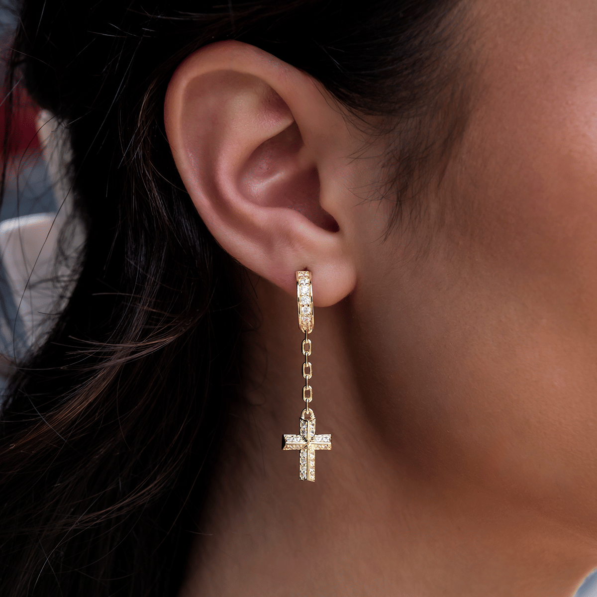 GLD Women Alternate Cross Drop Hoop + Iced Hoop Huggie Earring Set