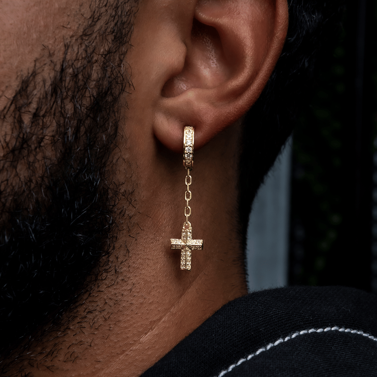 GLD Men Alternate Cross Drop Hoop + Iced Hoop Huggie Earring Set