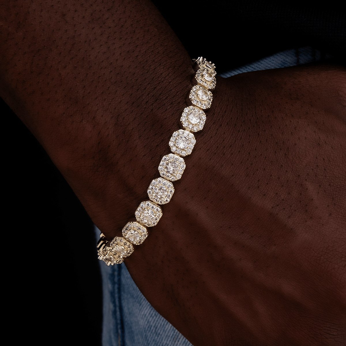 GLD Men Clustered Tennis Bracelet in Yellow Gold - 8.5 mm