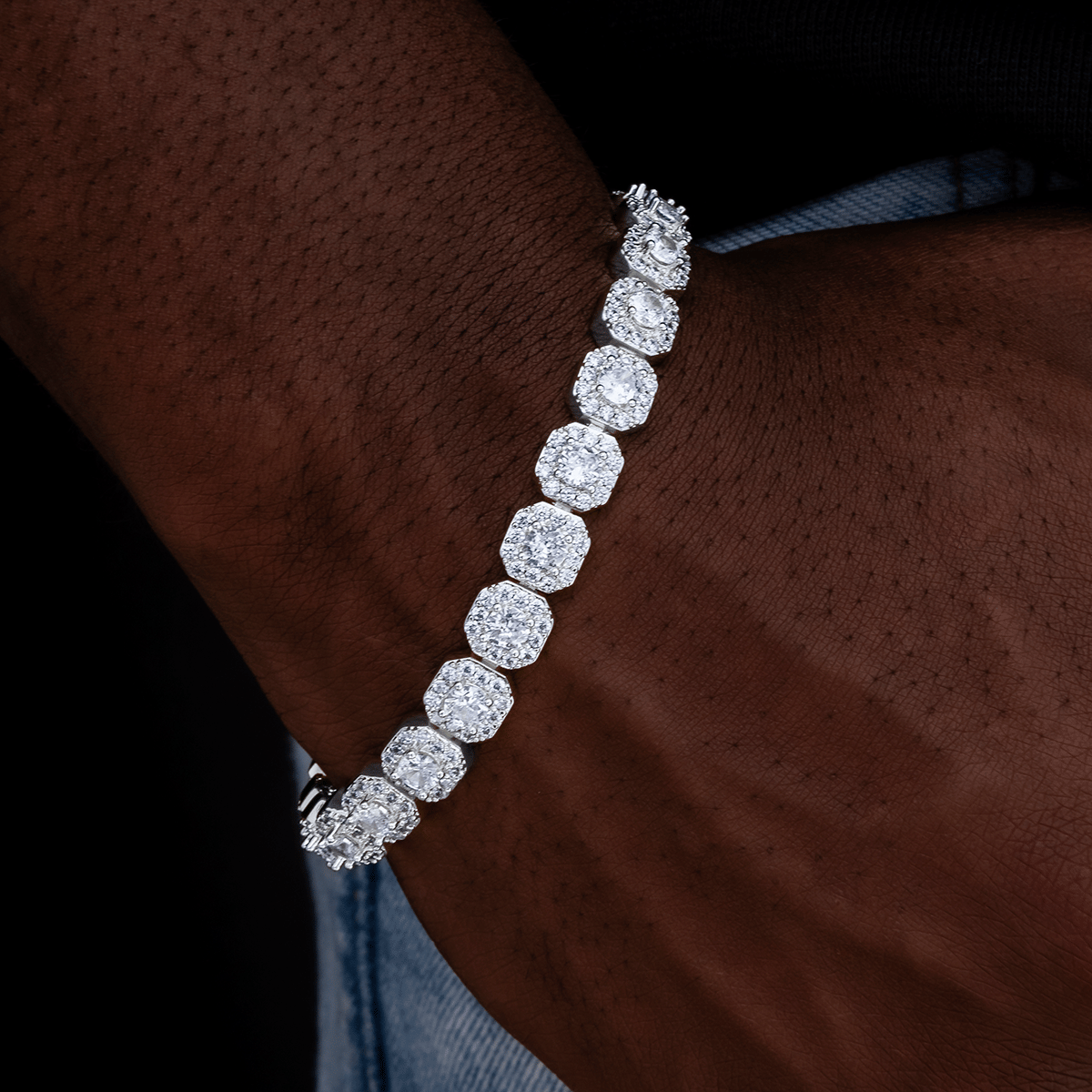 GLD Men Clustered Tennis Bracelet in White Gold - 8.5 mm